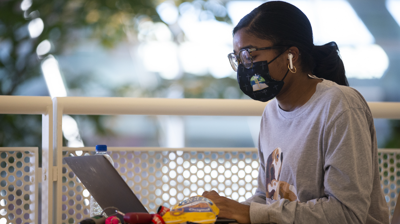 First-year IT student Laurynn-Renee Caldwell enjoys the opportunity to study in TUC even though all her classes are online.
