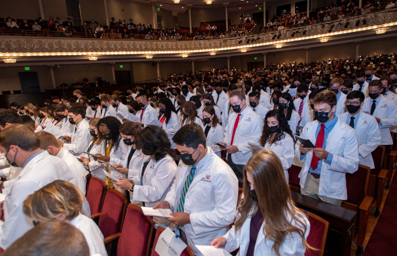 students in the audience at Cincinnati Music Hall during the 2021 White Coat Ceremony