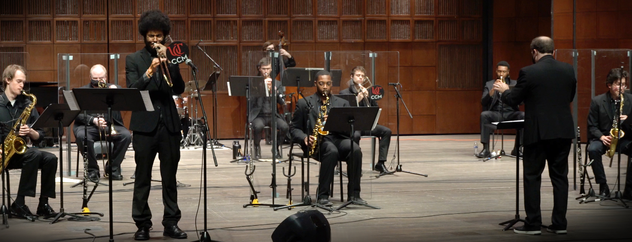 CCM Jazz Orchestra on stage during the Essentially Ellington Gala. Photo/MasseyGreenAVP