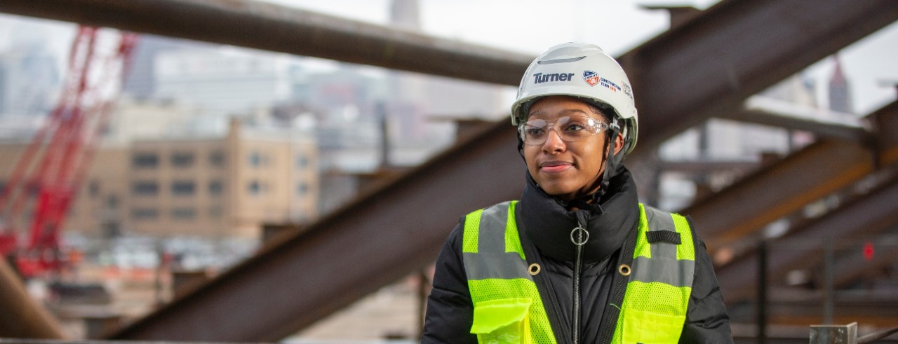 Co-op student working on construction site