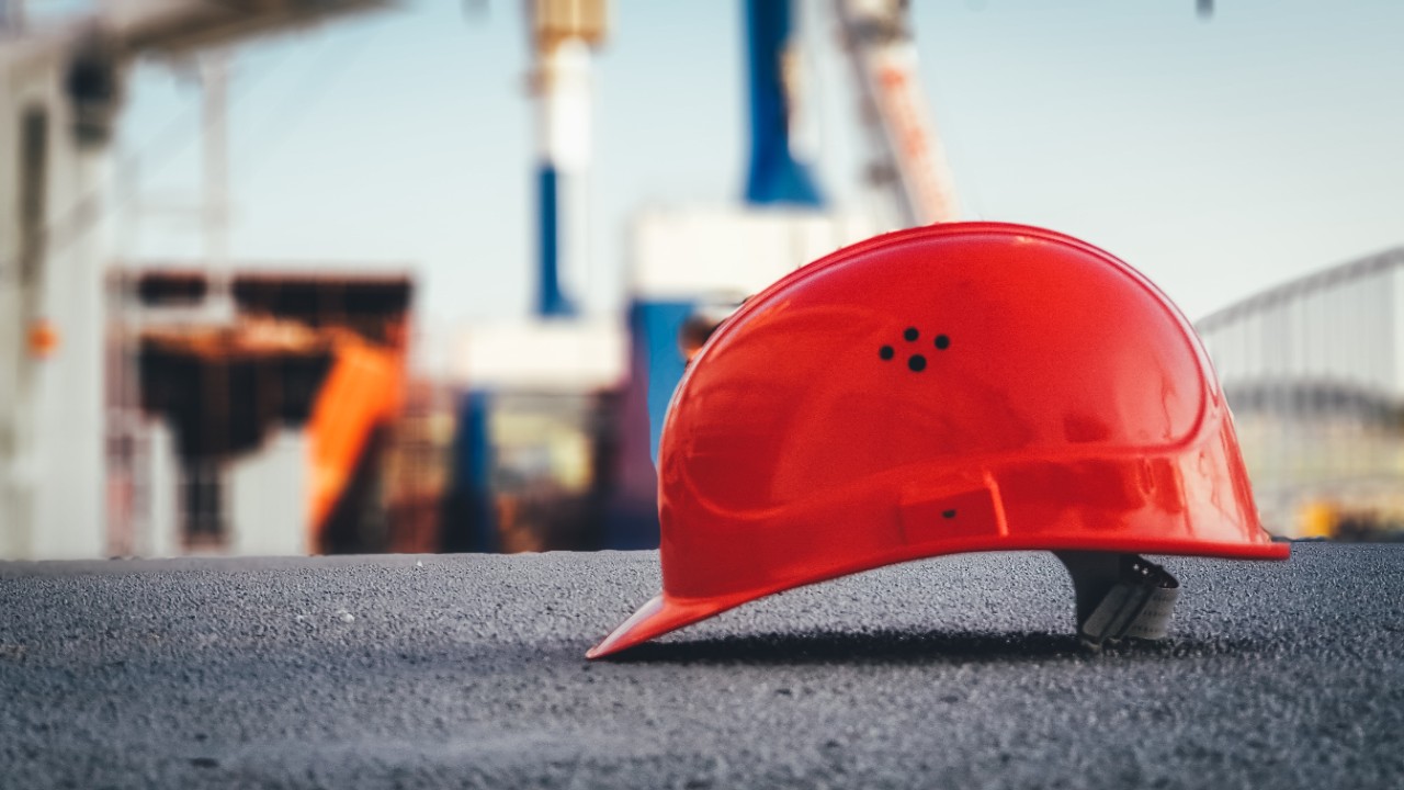 a hard hat sitting on the ground