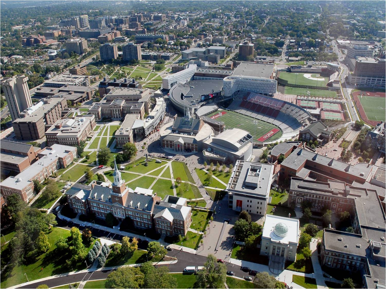 Aerial view of UC's Uptown West campus.