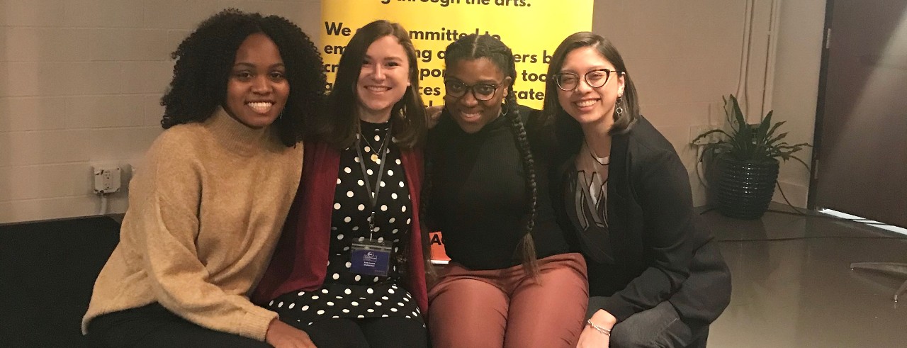 Arts Administration students Amanda Franklin, Emily Larson, Kelly Barefield and Jobelle Mesa at the Arts Administrators of Color Annual Convention.