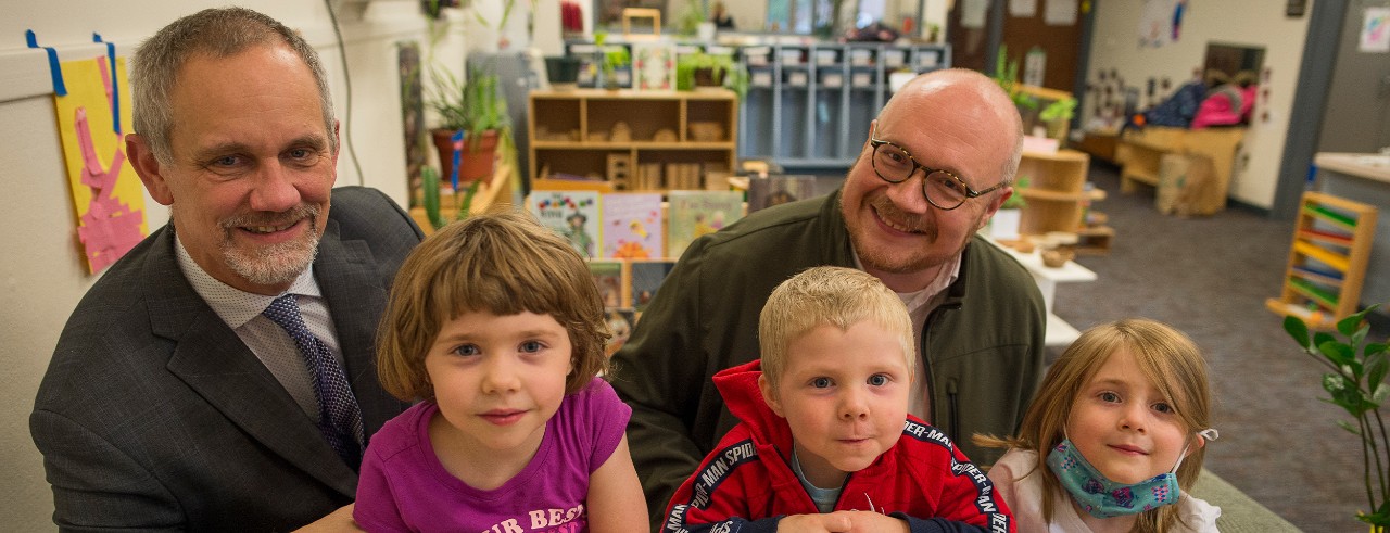 Provost Valerio Ferme, husband Giorgio Corda and three grandchildren