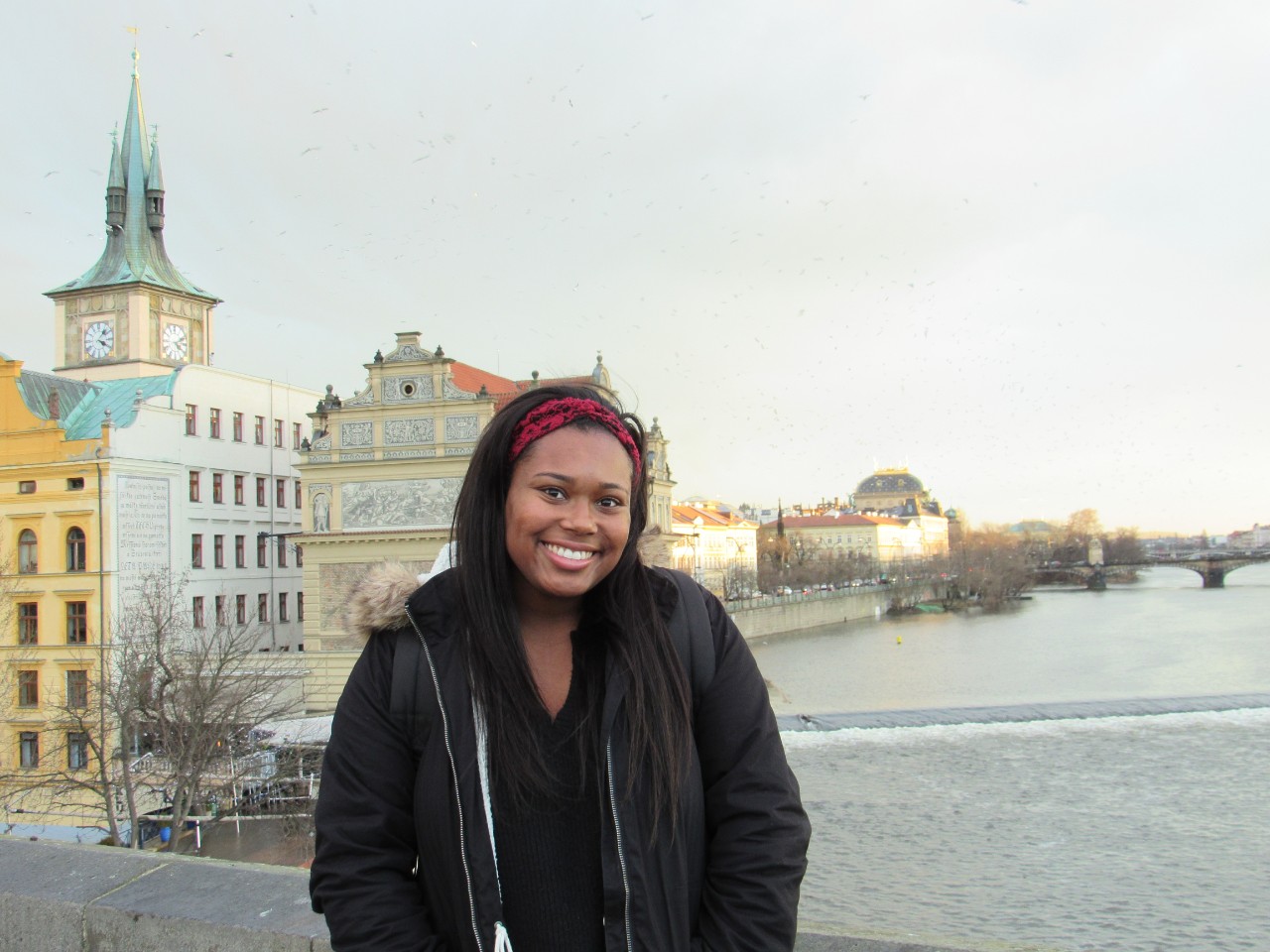 Angelique Kennedy-Chavannes grins during her first study abroad experience in Prague, Czech Republic.