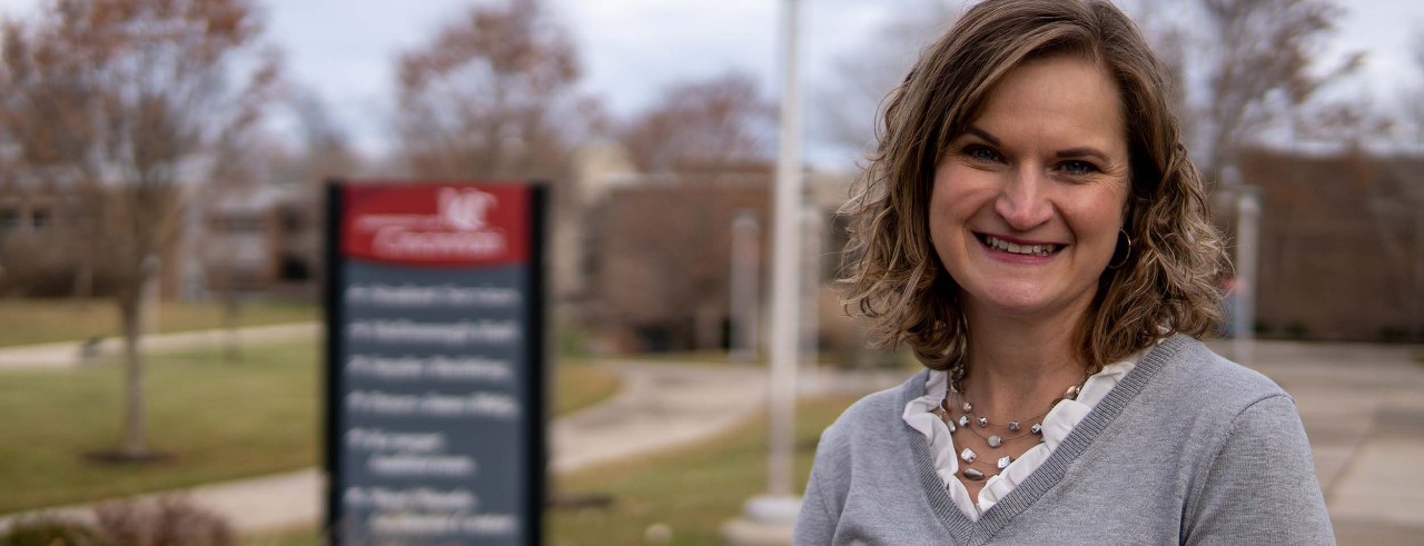 Jeannie Helsel smiles on UC Clermont College campus.