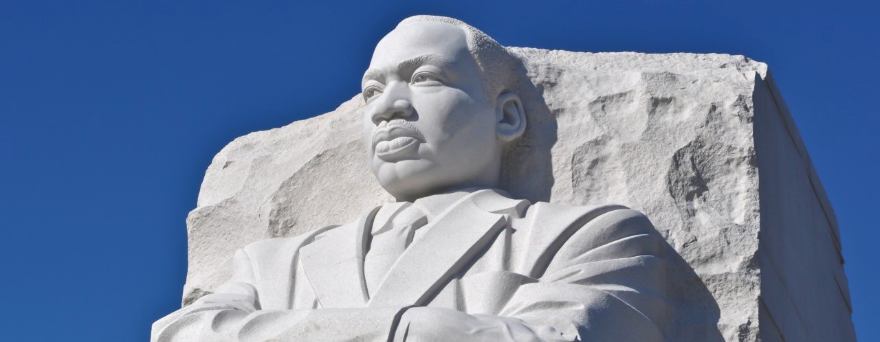 Head and shoulders of the Martin Luther King Jr. statue in Washington, D.C.