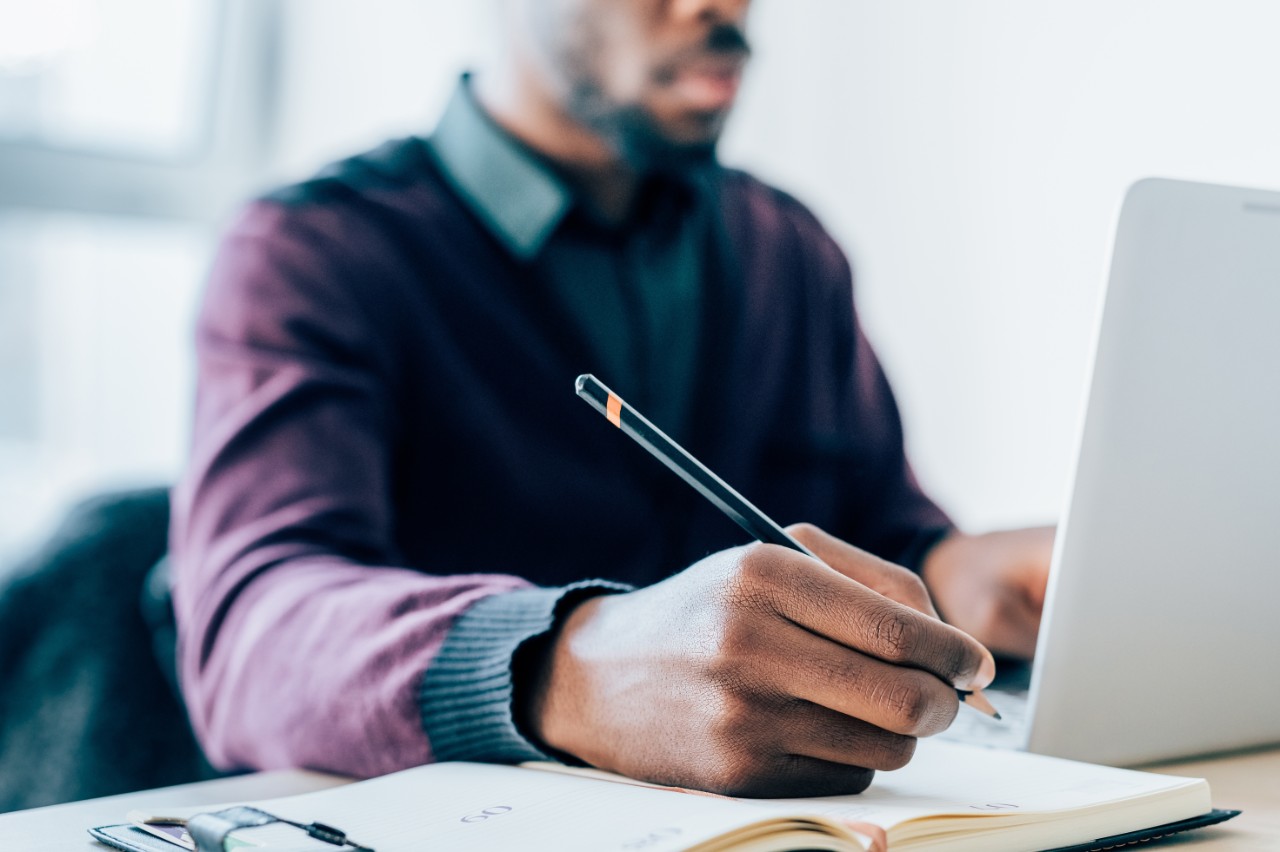 Man studying online