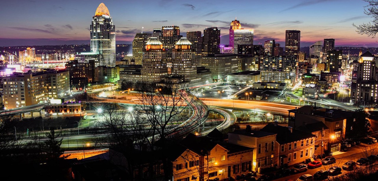 Night view of downtown Cincinnati.