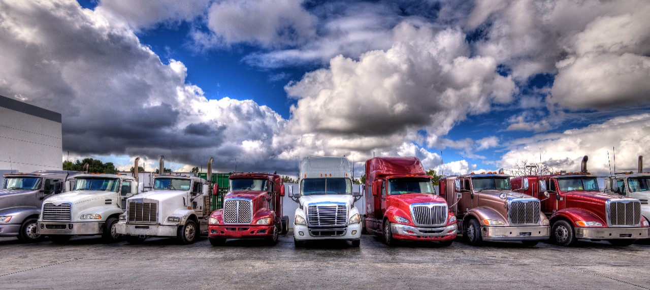 A row of freight trucks.