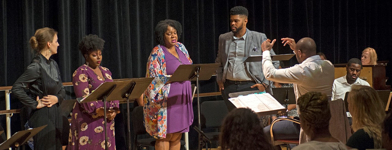 A scene from the 2019 Opera Fusion: New Works workshop of Castor and Patience. Image/Cincinnati Opera.