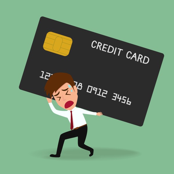 Stressed person carrying credit card