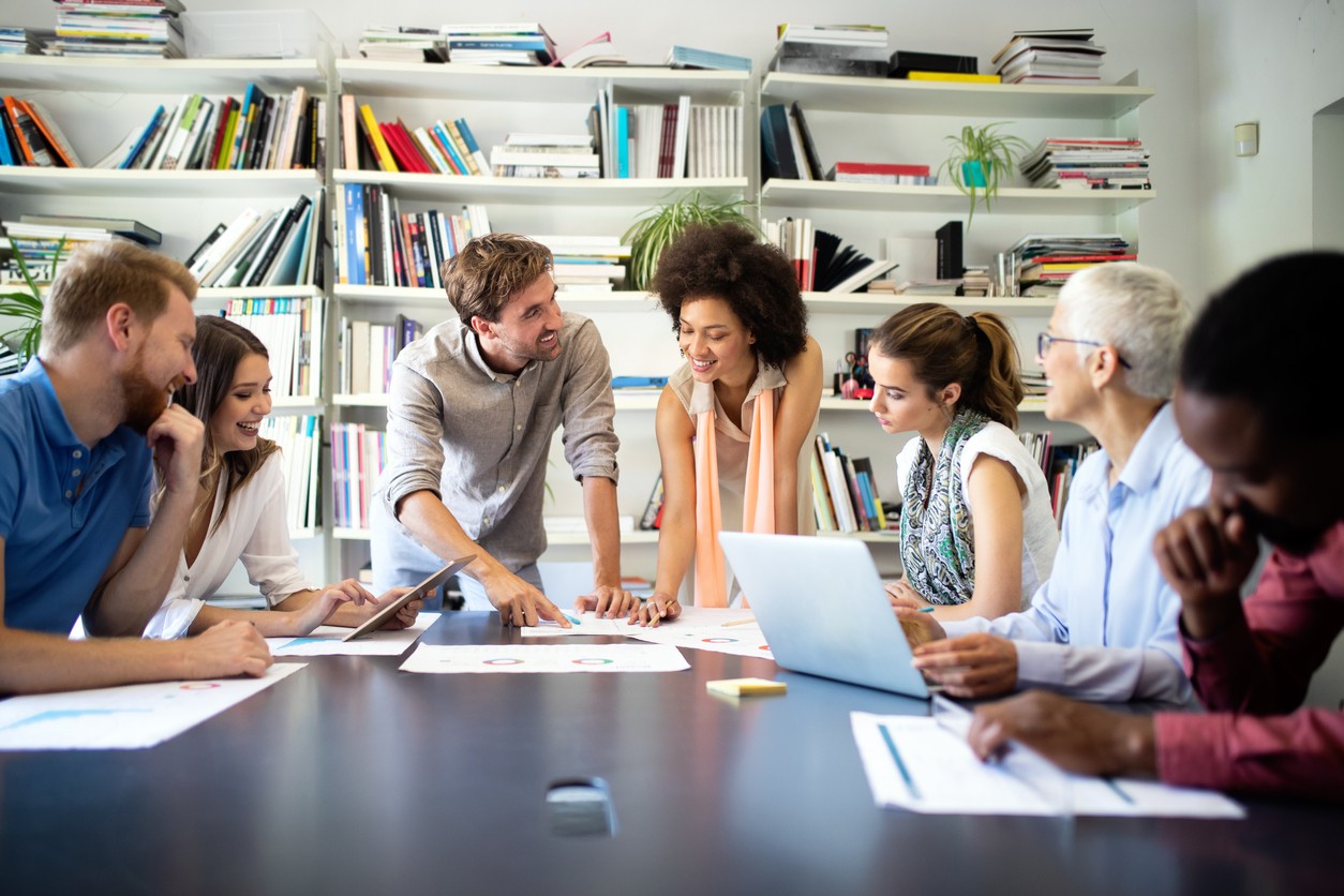 Group of college students talking 