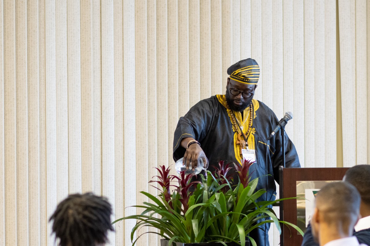 Vernon Rawls of the Cincinnati Pan African Council is shown at the UC Black Male Summit.