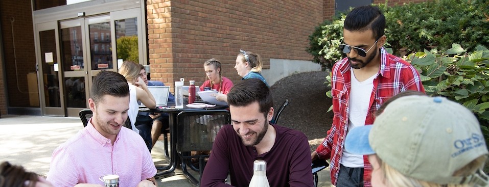 students gathering outside