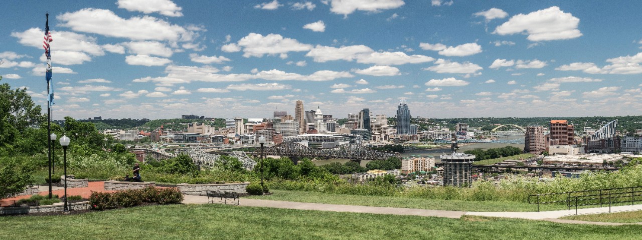 Panoramic view of Cincinnati skyline during day
