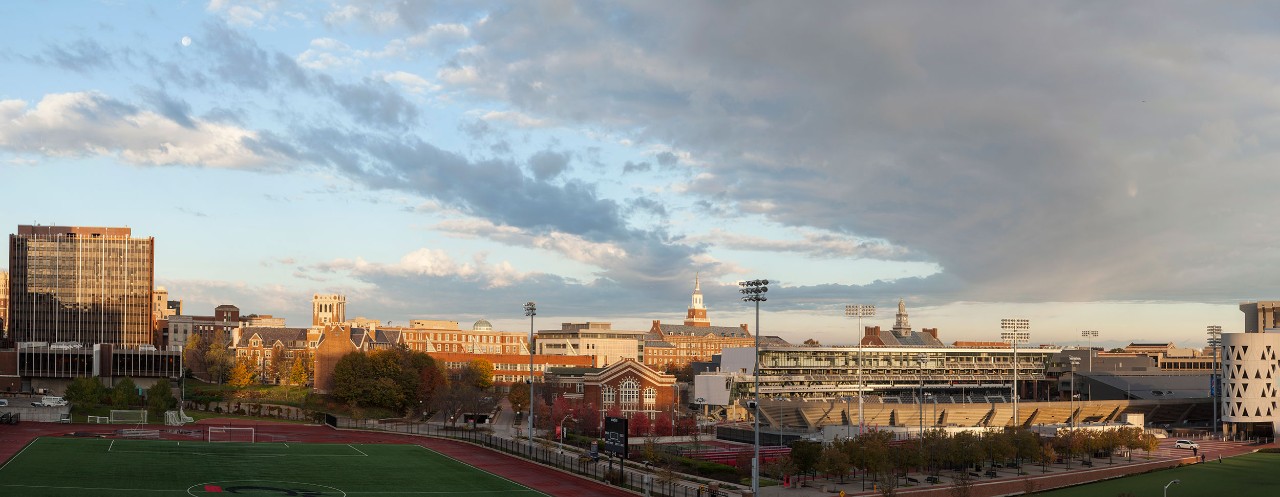 Panoramic view of University of Cincinnati main campus facing west from Corry Boulevard