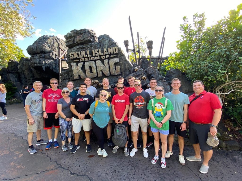 UC students and faculty shown in front of Skull Island at Disney World