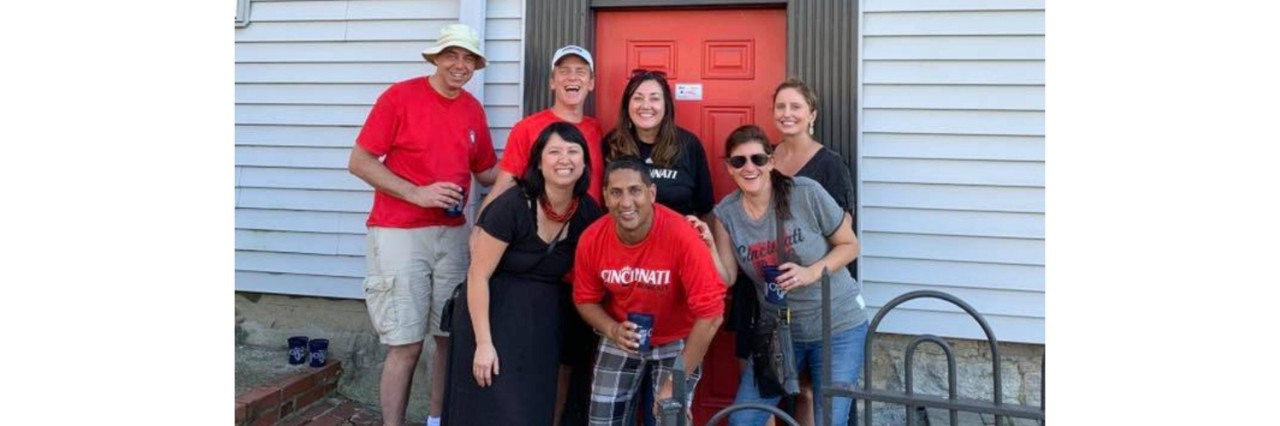 Arun and fellow alumni visiting the Sigma Sigma house