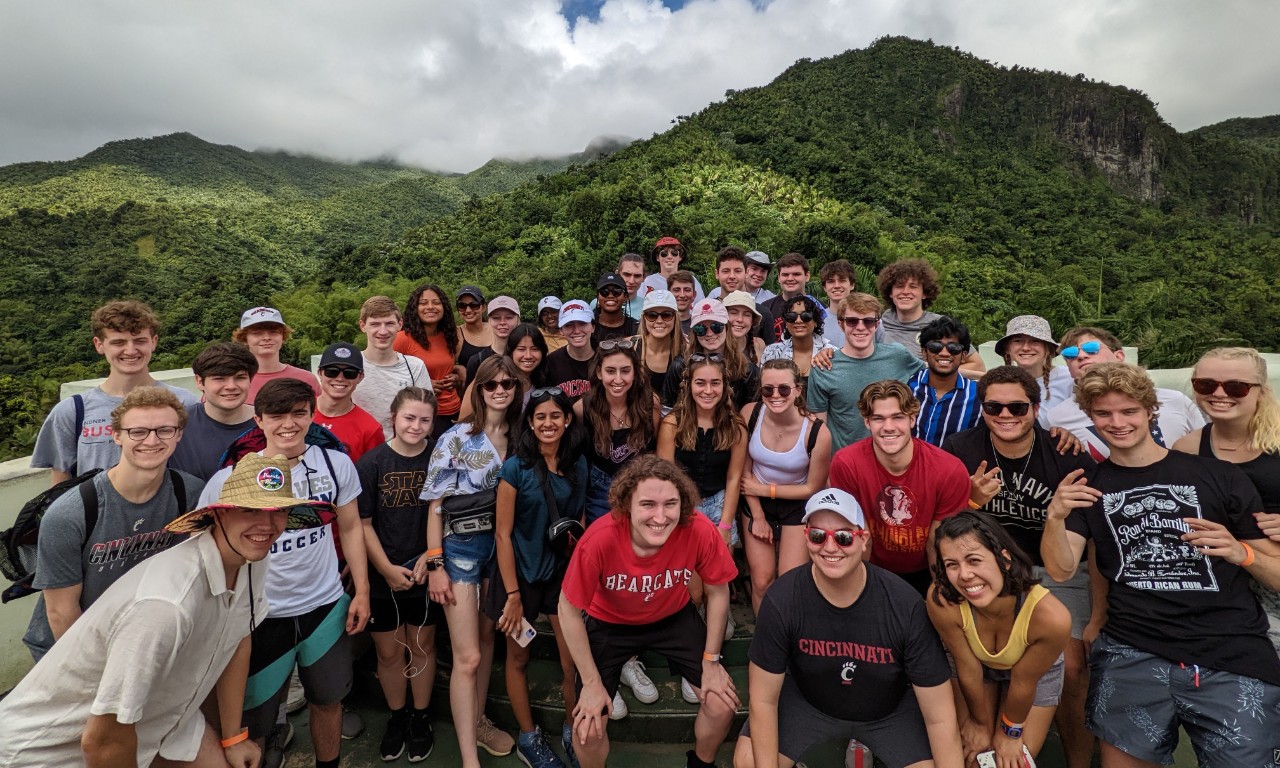 A Lindner study abroad group at El Yunque National Forest.