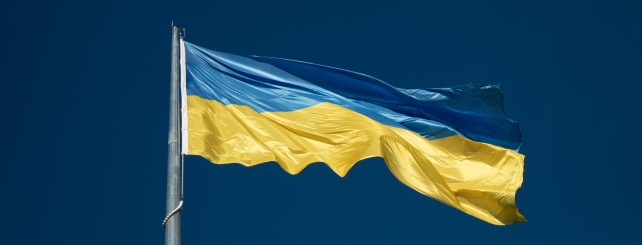 A Ukrainian flag on a flagpole