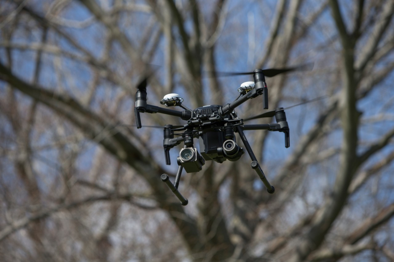 A drone in the sky.