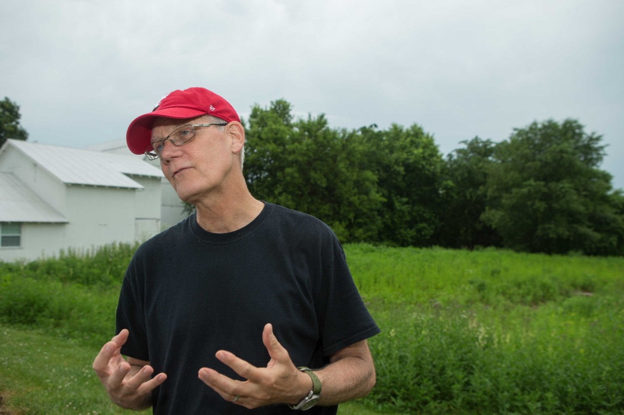 David Lentz gestures outside UC's Center for Field Studies.