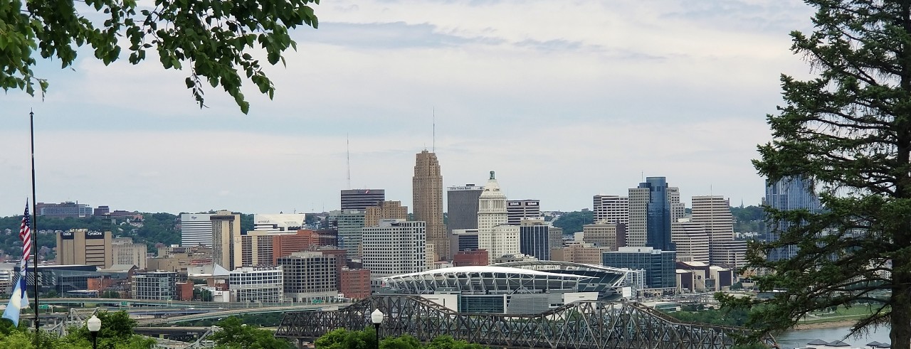 aerial view of Cincinnati downtown skyline