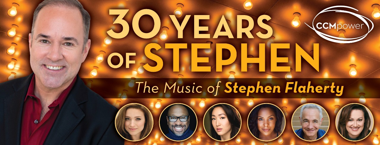 A promotional graphic for the Stephen Flaherty event at CCM