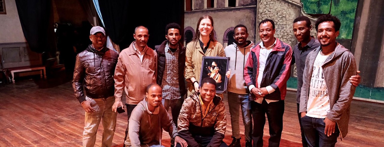 Sharon Huizinga with a play production team in Ethiopia