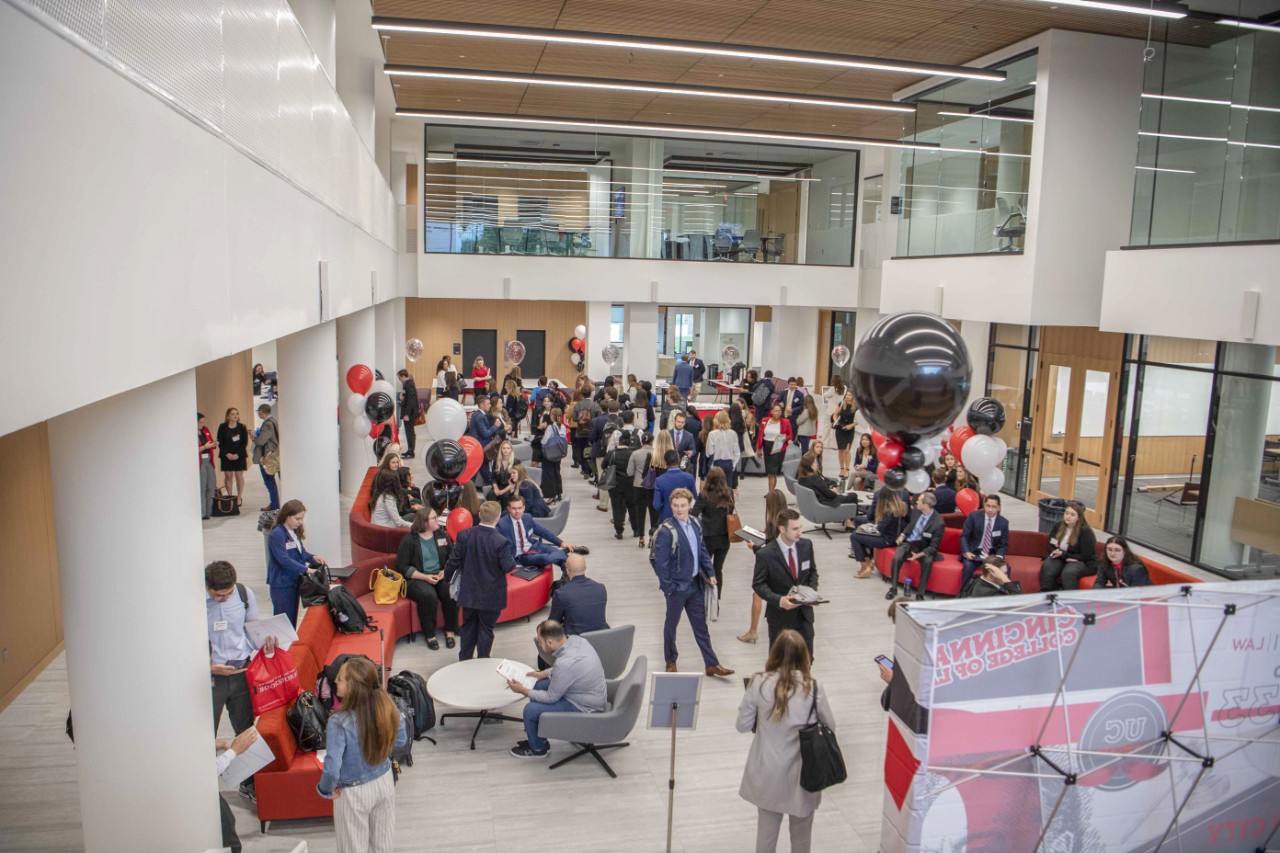 First day of registration for new law students in the atrium of the new UC College of Law building.