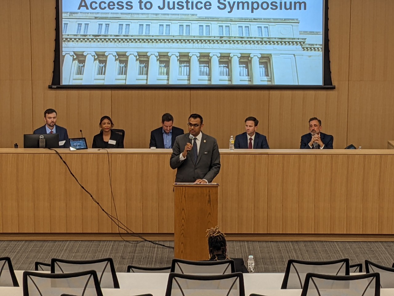 Hamilton County Clerk of Courts Pavan Parikh speaks at the Access to Justice symposium at UC Law.