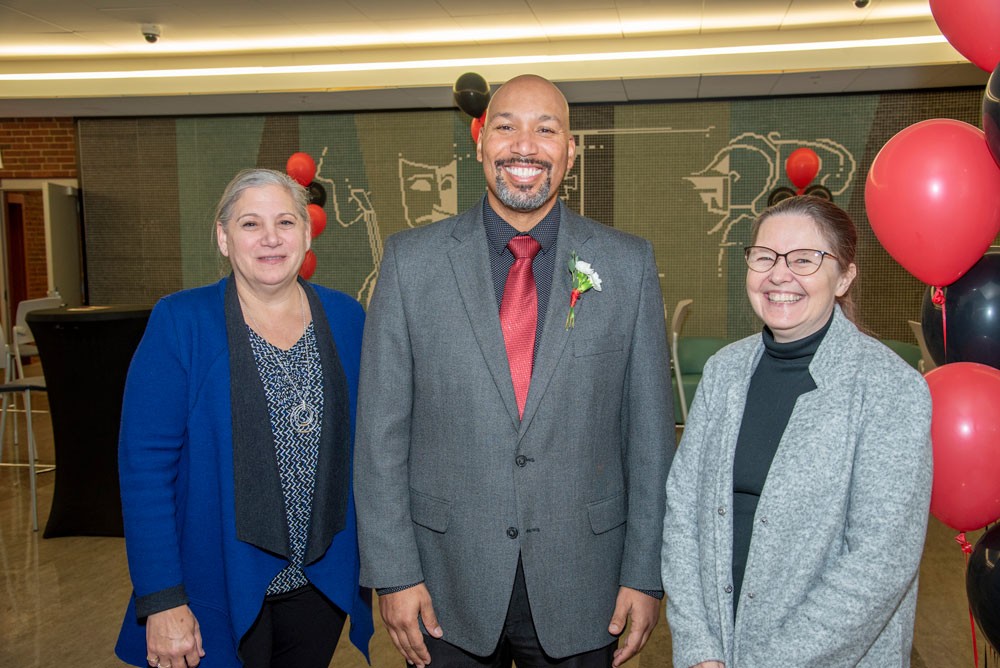 Tracy Herrmann, Brad Mallory and Brenda Refaei at the UC Blue Ash Distinguished Awards event.