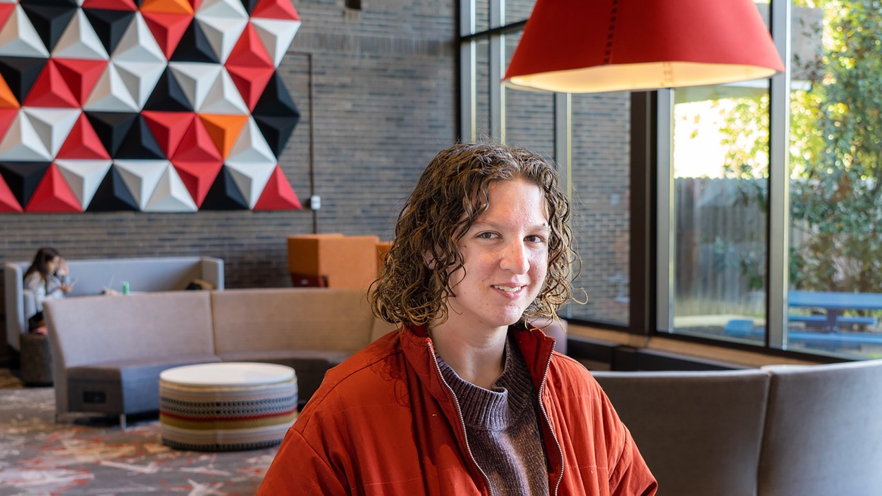 Student Koda Baker in UC Clermont Student Lounge