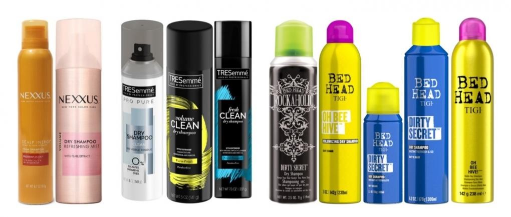 Dry shampoo bottles from different brands