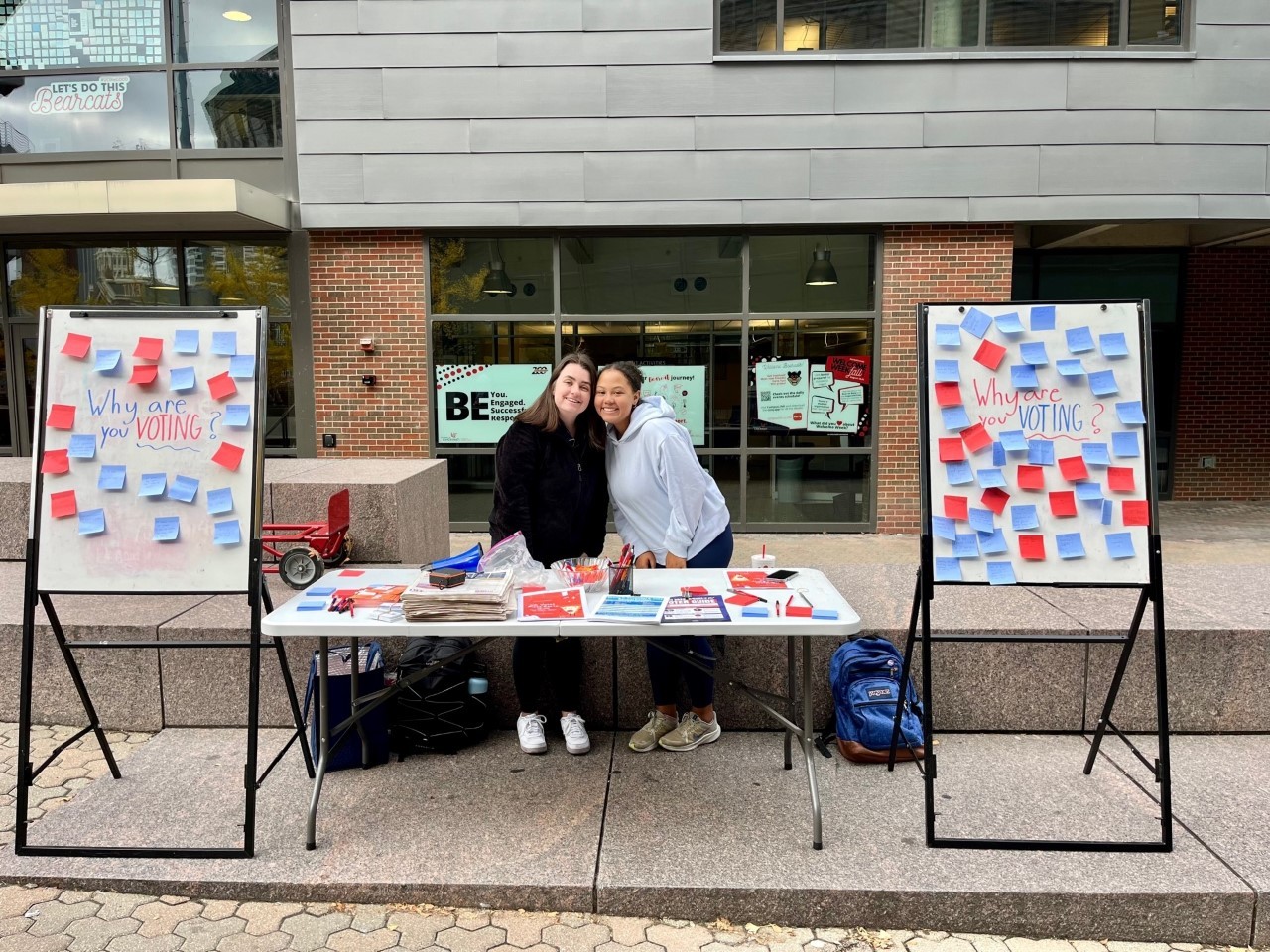 UC students Callie Buchanan and Emma Spriggs staffed a booth at the UC Votes event, 'Why Are You Voting.'