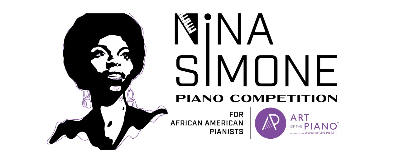 Promotional graphic for the Nina Simone Piano Competition for African American pianists.
