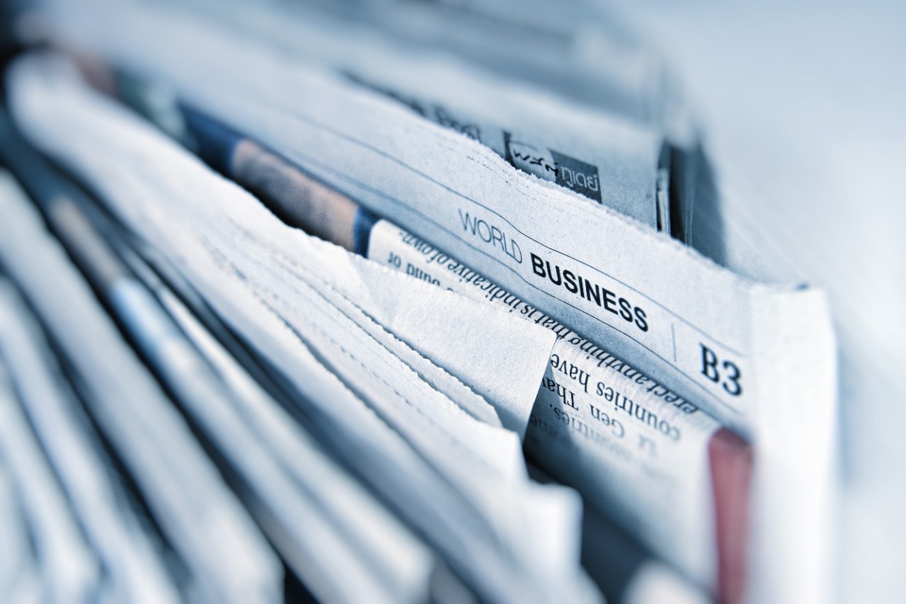 View of stacked newspapers.