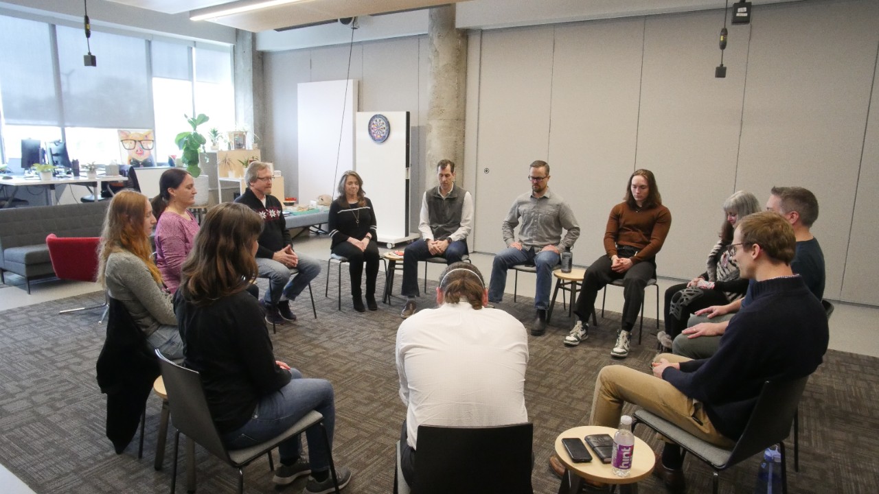 Midday Mindfulness group meditation in the 1819 UC Learning Lab space