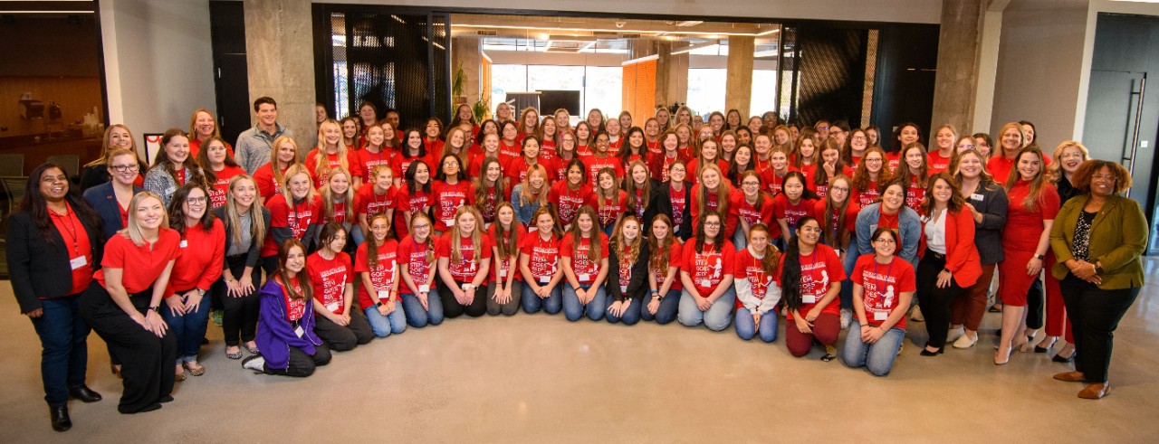 Girls in the American Heart Association’s STEM Goes Red event visit the 1819 Innovation Hub.