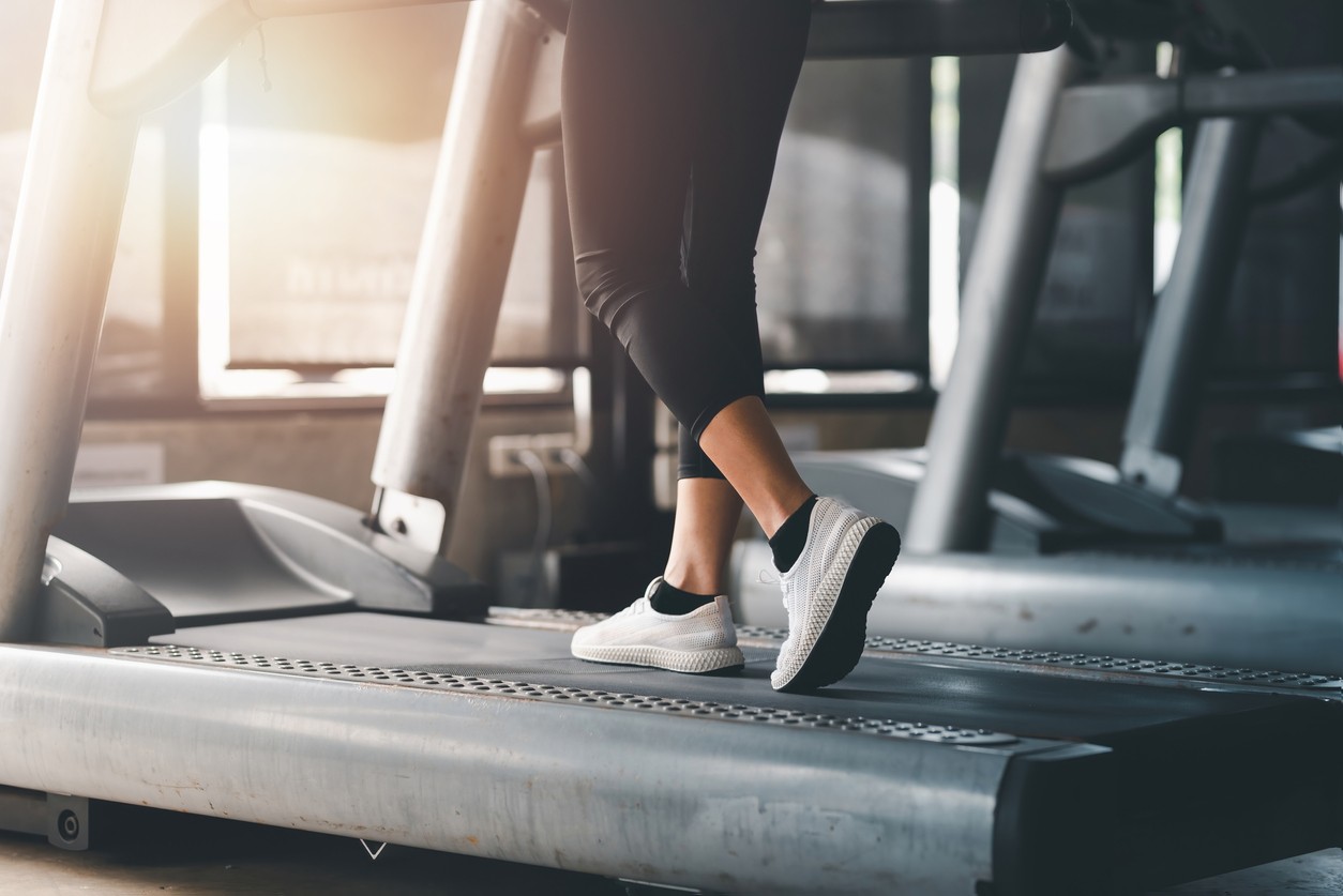 A person walks on a treadmill