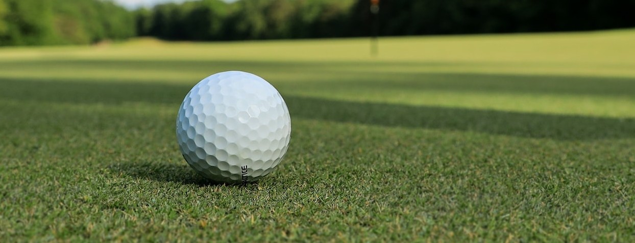 close up of golf ball on a golf course green 