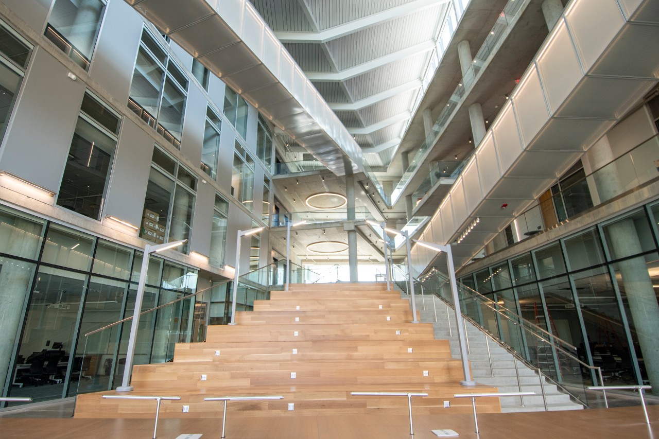 The stairs in the Health Sciences Building atrium