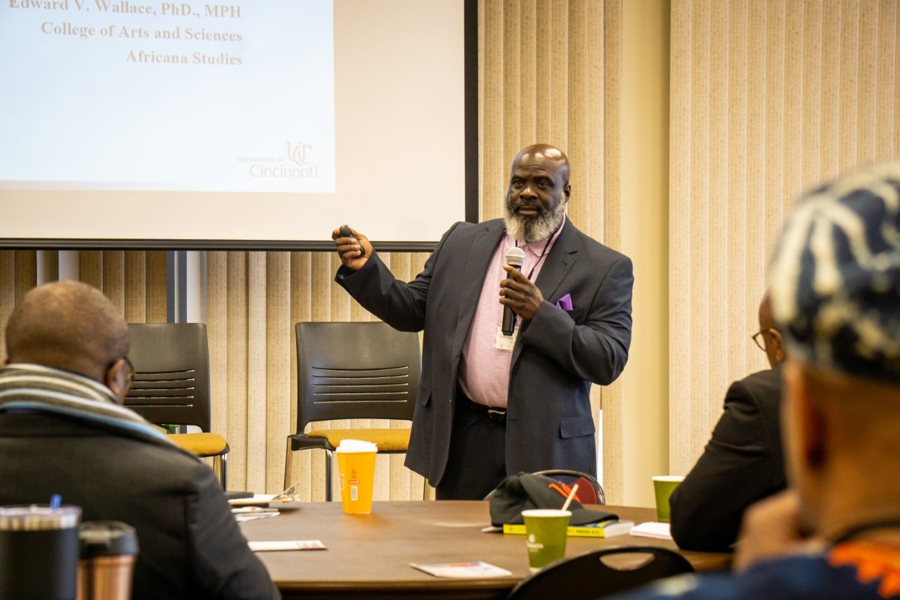 Dr. Edward Wallace presents at the UC Black Male Summit 2023.
