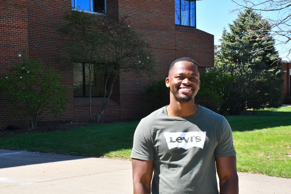 UC student Marshawn Amison poses for a photo on the campus of UC Blue Ash.