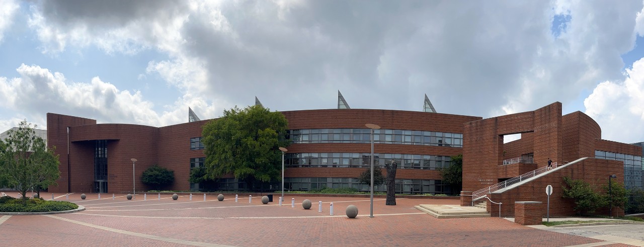 A July 2023 panoramic photograph of CCM's Corbett Center for the Performing Arts and Mary Emery Hall. Photo/Curt Whitacre