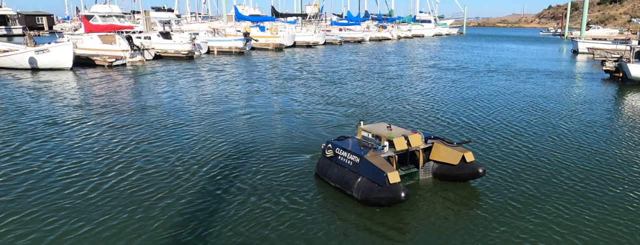 Clean Earth Rovers' autonomous rover in the water.