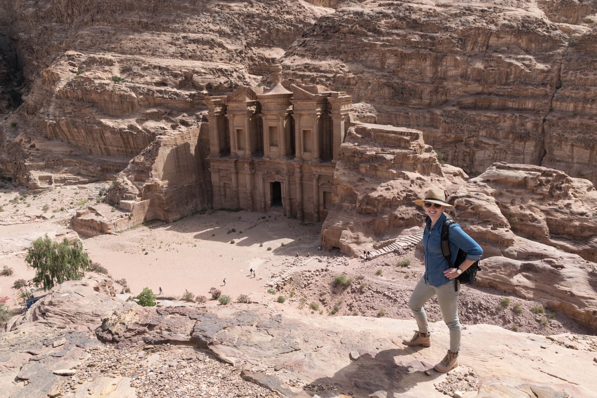 Sarah Wenner stands above Petra in Jordan.