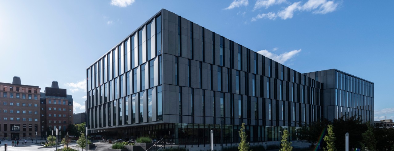 Photo of Lindner Hall with the Montei Center engineering building in the background