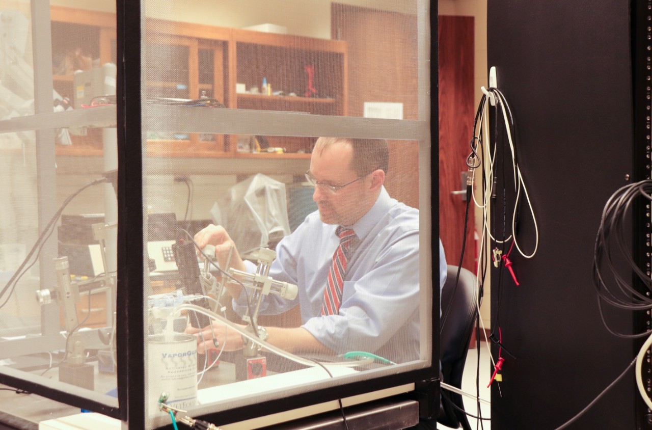 Jed Hartings in his lab
